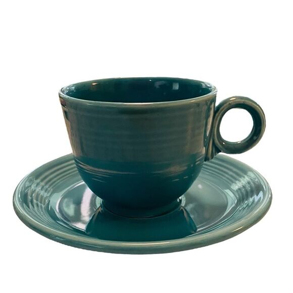 Vintage Mid-Century MCM Fiestaware Turquoise Teacup & Saucer - Picture 1 of 5